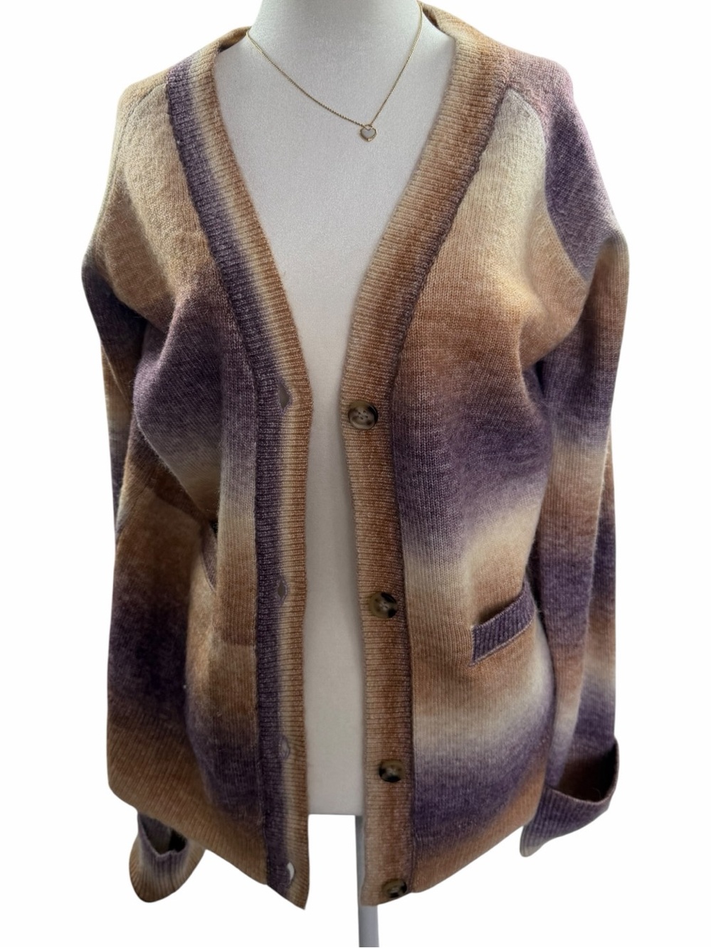 Weekend LA Ombre Cardigan S Dark Lilac Stripe Cozy Boho Grandpacore Sweater - Picture 2 of 12